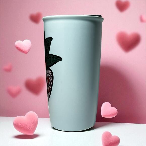 Starbucks Tumbler Love Valentine Stitch Tattoo Cup 12oz Ceramic Blue Coffee Mug - Picture 2 of 6
